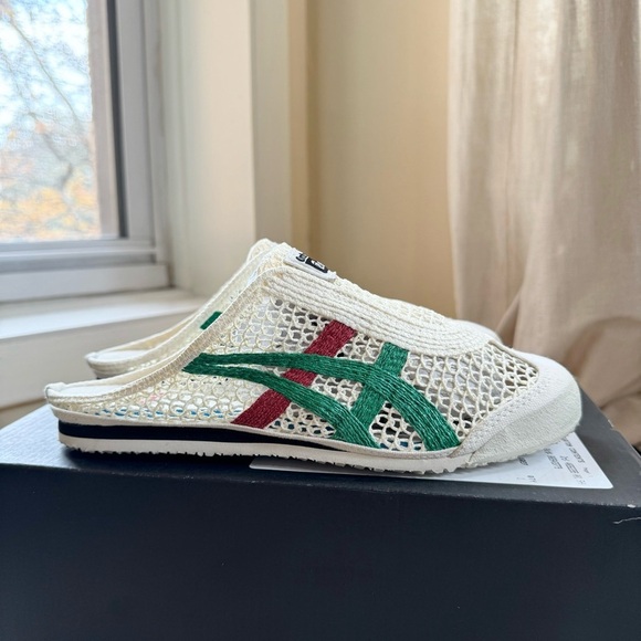 New Onitsuka Tiger Mexico 66 Sabot Slip On Shoes Slipper Mesh Cream Green Red - Picture 3 of 14